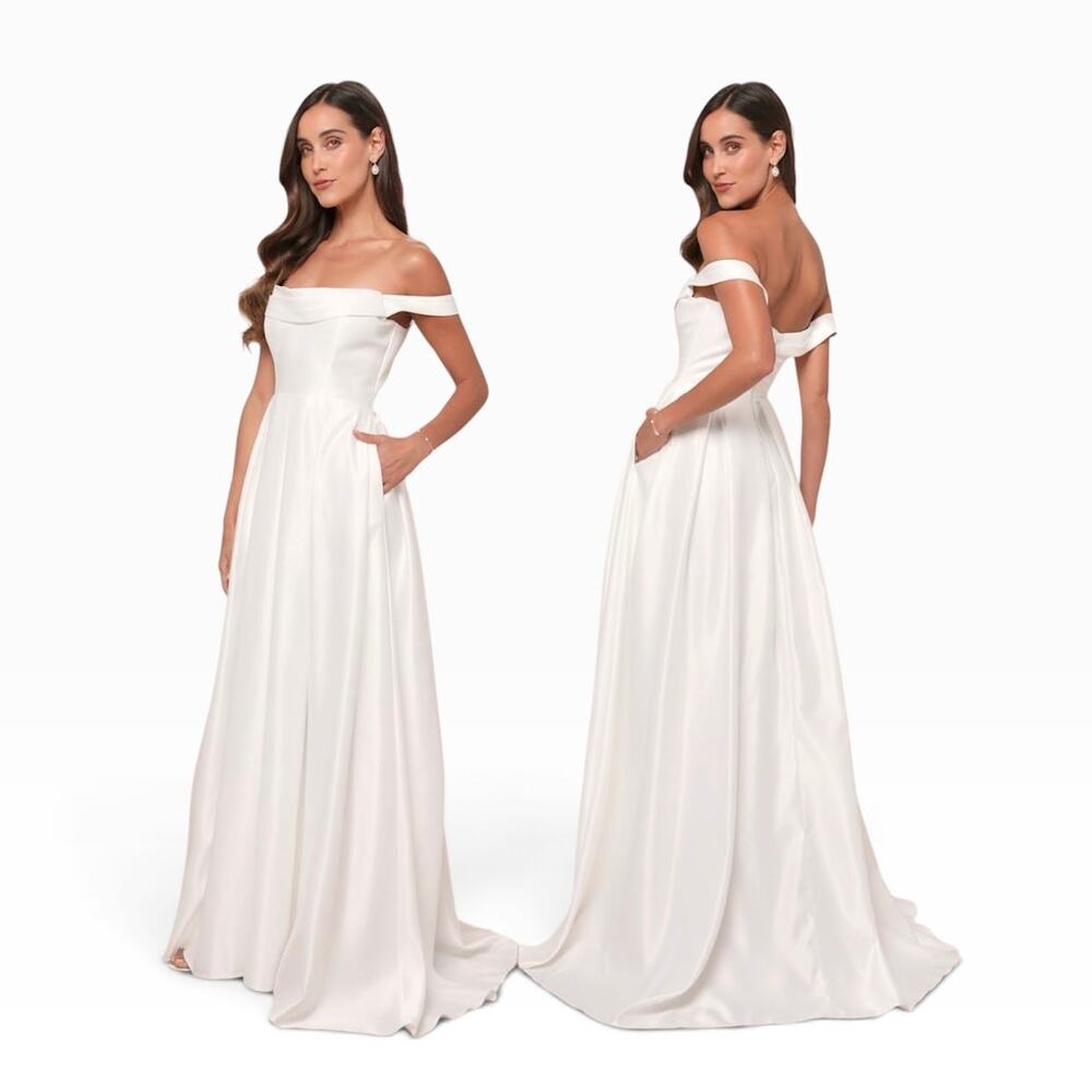 Lulus Extraordinary Vow White Off-the-Shoulder Maxi Dress with Pockets size L